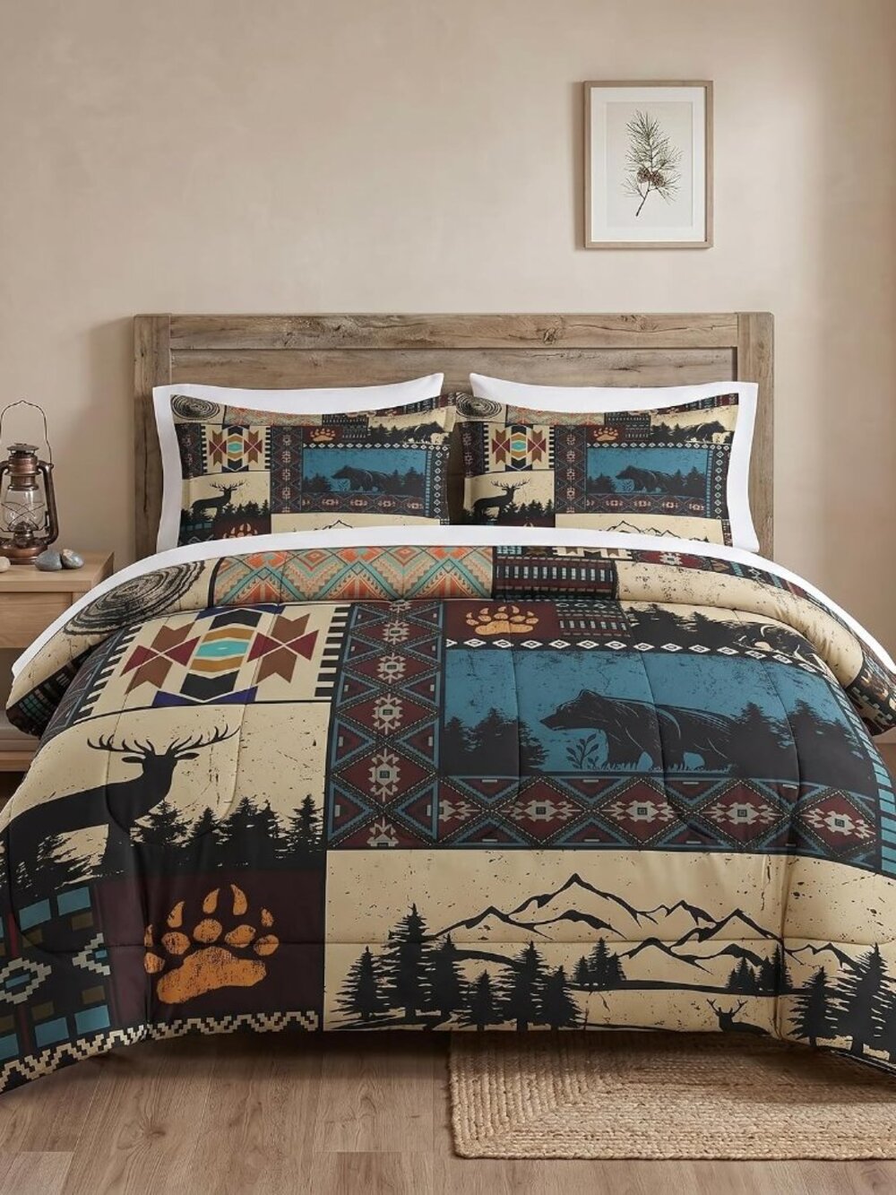 Queen Comforter Set, 3 Pieces Deer Bear Bedding, All Season